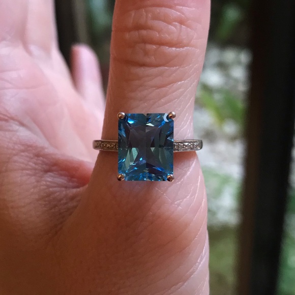 10K Topaz Diamond Solid White Gold Giant Gem Ring - Picture 10 of 16